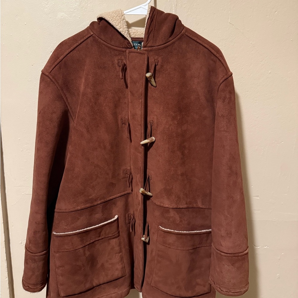 Lauren Ralph Lauren Women's XL Brown Zipper Long Sleeve
Hooded Marble Button